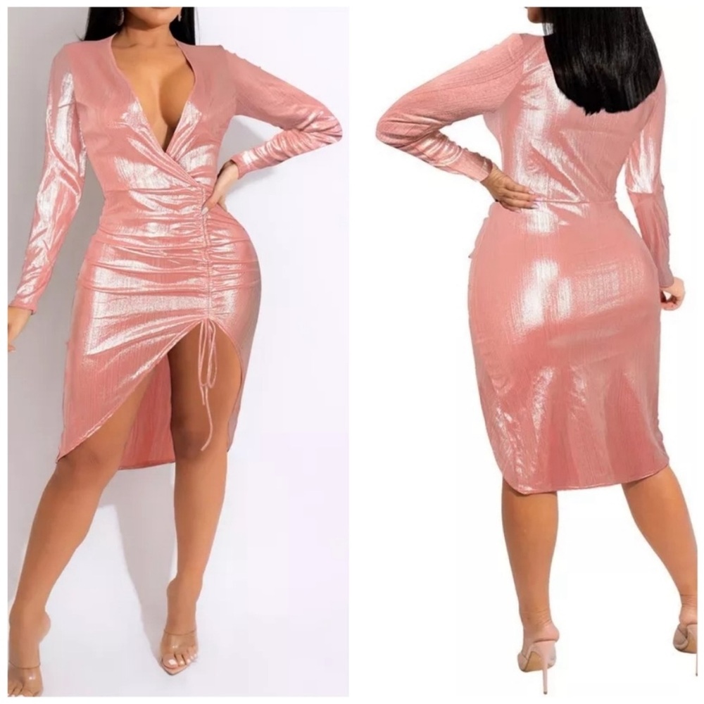 Elegant Pink Ruched Dress